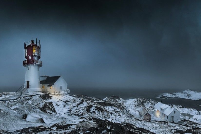 nature, Landscape, Clouds, Trees, Norway, Lighthouse, Winter, Snow, Fence,  Rock, Sea, Storm, House, Lights Wallpapers HD / Desktop and Mobile  Backgrounds