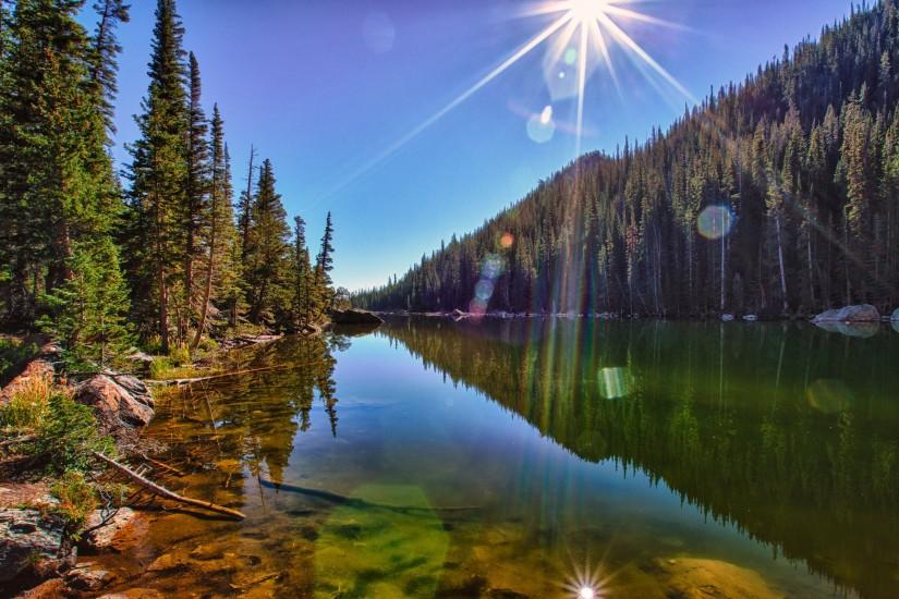 4K HD Wallpaper: Landscape - The Sun, reflected in Dream Lake in Rocky  Mountain National Park