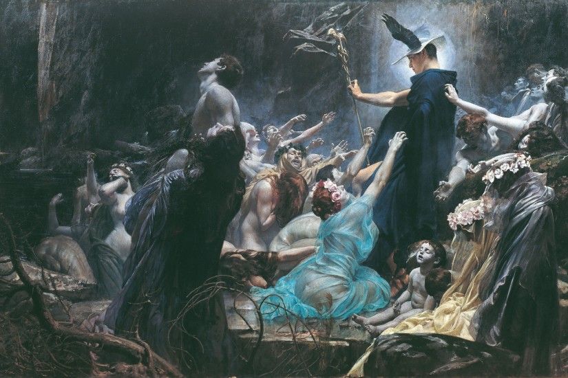 painting, Adolf Hiremy Hirschl, Hermes, Death, Mythology, Greek