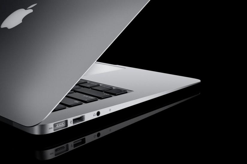Preview wallpaper laptop, apple, white, black, open, reflection 1920x1080