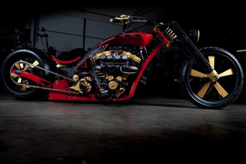 custom chopper motorcycle gold and red