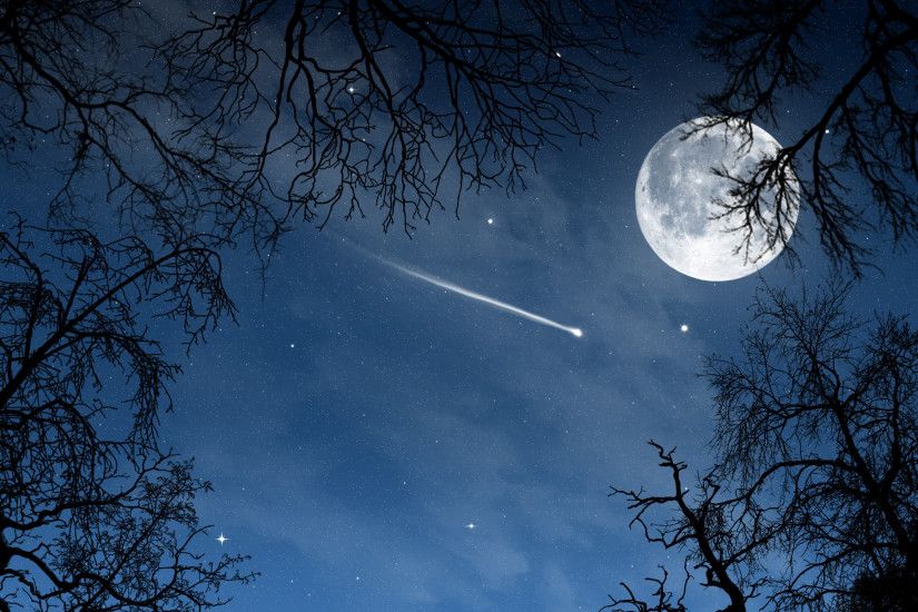 Moon and Stars Wallpaper from Our Universe and More. Beautiful night sky  with full moon, stars and a shooting star.
