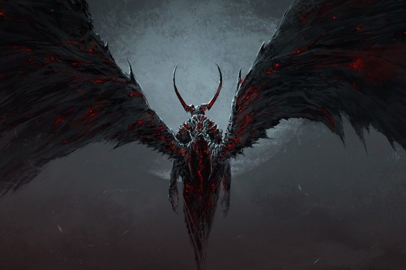 Demon Wings Drawing dark fantasy dual multi wallpaper | 3200x1200 .