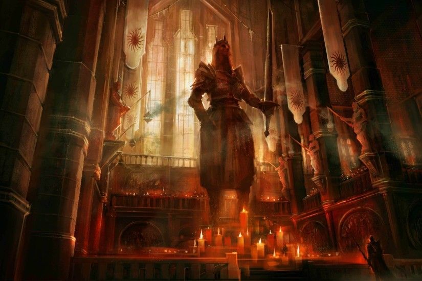 Dragon Age II, Dragon Age, Fantasy Art, Concept Art, Video Games, Candles,  Statue, Temple Wallpapers HD / Desktop and Mobile Backgrounds