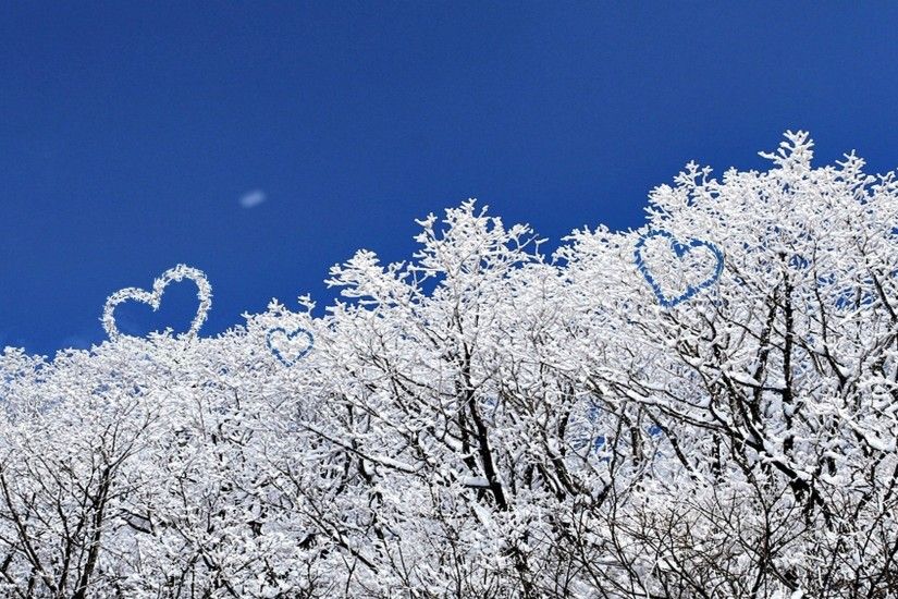 Heart Mountain Winter Love Lovely Tree Snow Desktop Wallpapers Backgrounds  - 1920x1080