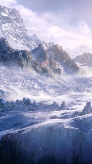 1440x2560 Wallpaper tops, snow, mountains, cold, blizzard, wind