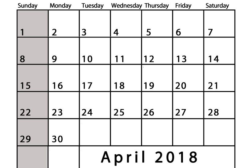 April 2018 Online Calendar