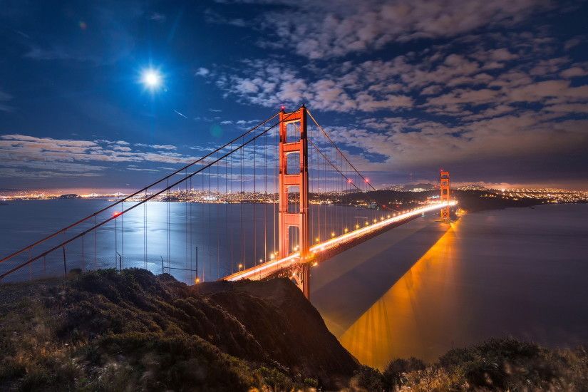 Golden Gate bridge, USA, California, city, San Francisco, Bay, night