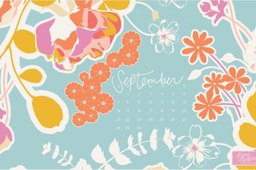 Gorgeous pretty duck egg graphic floral September desktop wallpaper calendar