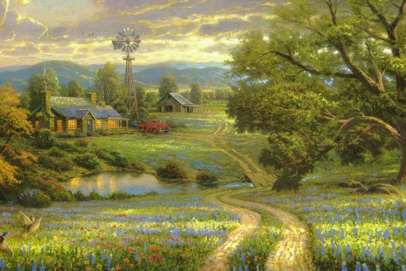 Preview wallpaper painting, art, landscape, road, country, at home, village