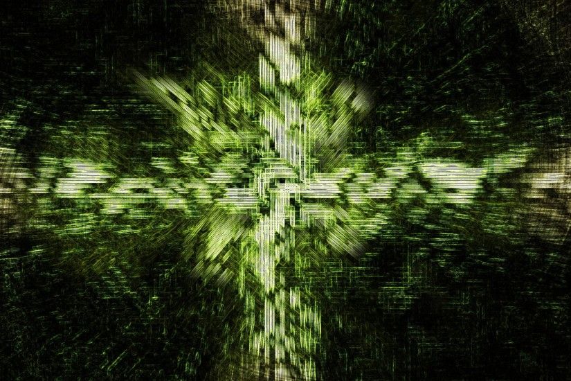 Cross form light shiny black green illusion wallpaper HD.