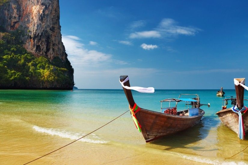 Preview wallpaper thailand, tropical, beach, boats 2560x1440