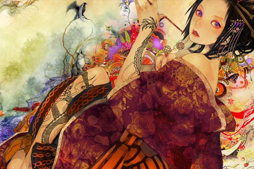 Anime 3840x2160 anime anime girls yakuza digital art geisha kimono tattoo