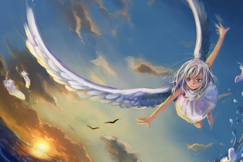 Angel Anime Birds Girl Wings Flight Sea Hd hd wallpaper by JennyMari