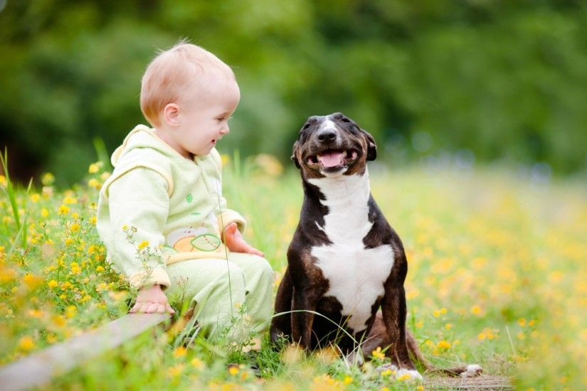 Cute Image of A Small Child And Puppy Wallpaper