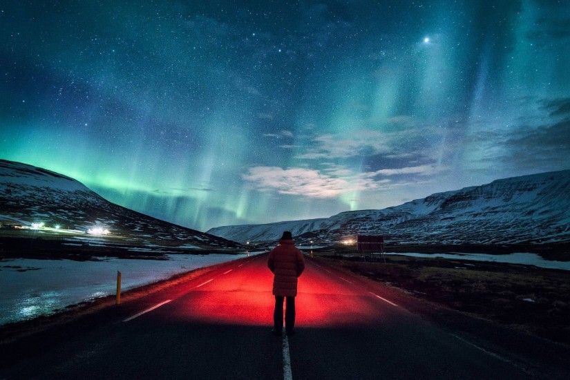 landscape, Photography, Nature, Starry Night, Mountains, Snow, Road, Storm,  Lights, Winter, Sky Wallpaper HD