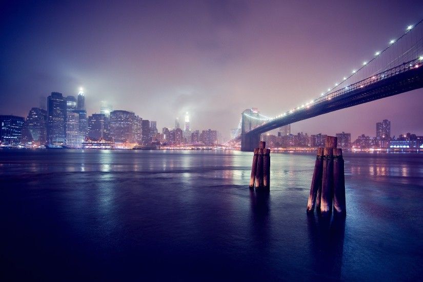 Wallpaper night brooklyn bridge new york