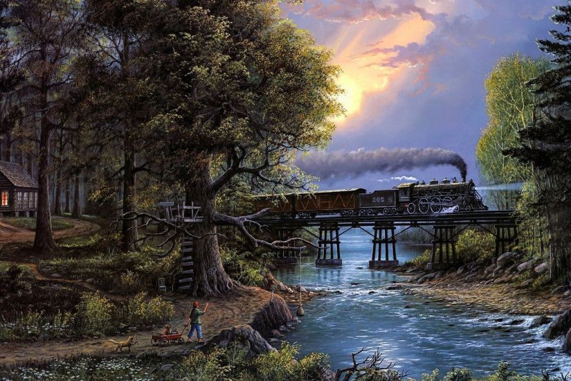 Steam locomotive thorugh the forest wallpaper