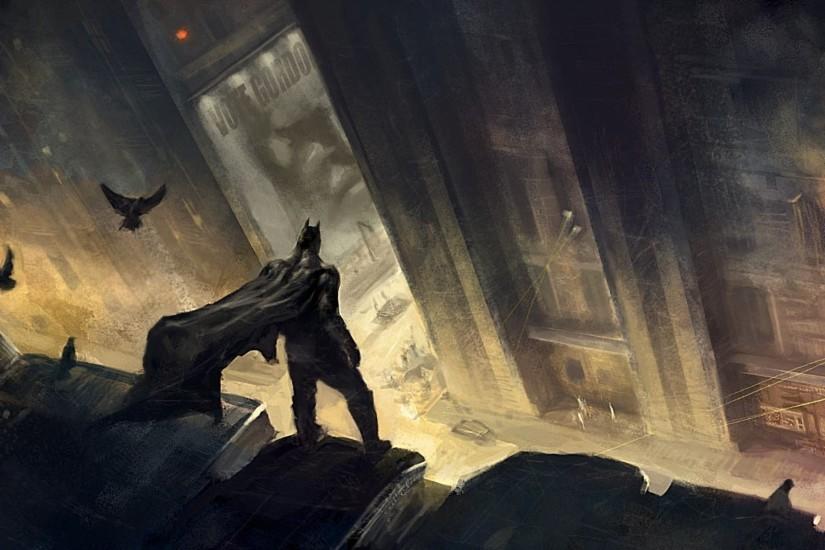 The Dark Knight looking down on Gotham City
