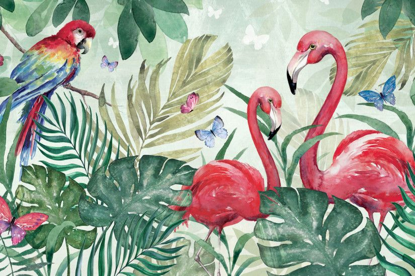Tropical Flamingo wallpaper mural