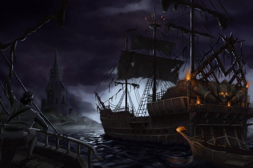 Ghost Pirate Ship Photos | Ghost Ship Poster image - vector clip .