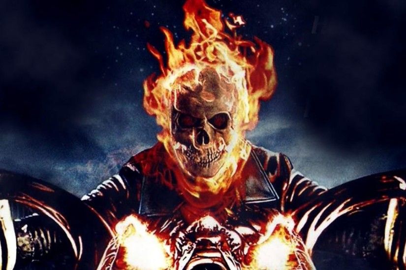 Download 3840x1200 Ghost rider, Motorcycle, Fire, Skull Wallpaper .
