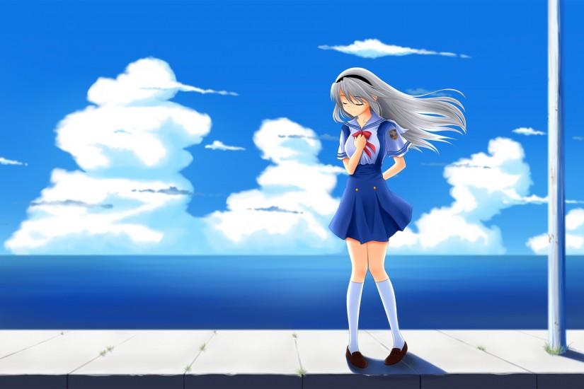 Anime - Clannad Cute Girl Sky Ocean Anime Tomoyo Sakagami Wallpaper