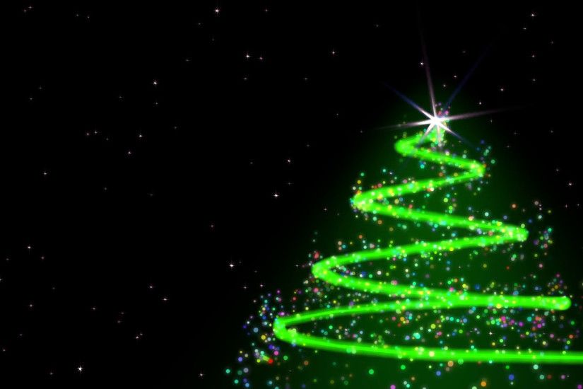 A black background with stars. Green text "Merry Christmas!" rises in a  spiral. Flickering tail makes the outlines of a Christmas tree Motion  Background - ...