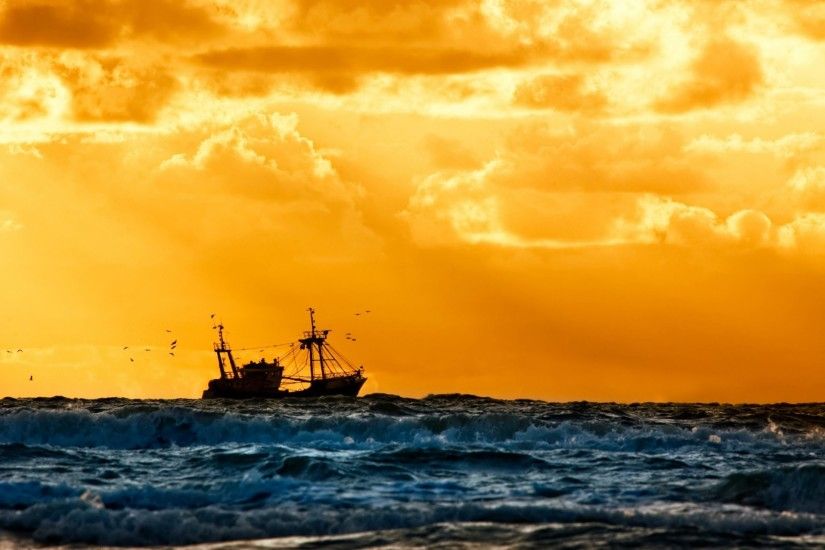 navy ship fishing ships sunset sea nice background .