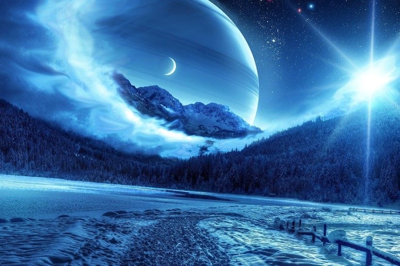 Preview wallpaper winter, night, mountains, road, planet, fantastic  landscape 1920x1080