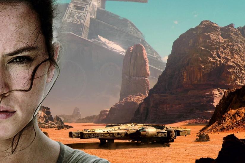 Star Wars: Episode VII The Force Awakens, Daisy Ridley, Millennium Falcon  Wallpaper HD