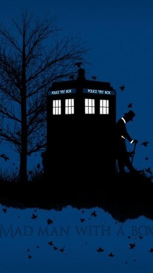 WallsRoyal: Doctor Who TARDIS artwork blue background leaves .