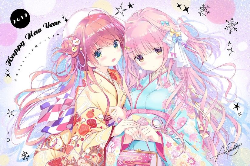 Anime Girls, Happy New Year 2017, Japanese Clothes, Cute, Pink Hair