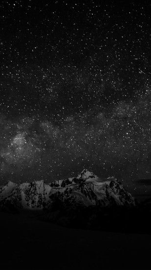 ... Starry Night Sky Mountain Nature Bw Dark iPhone 8 wallpaper ...