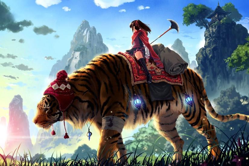 Anime girl, Original, Tiger