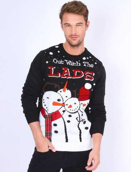 Out With The Lads Novelty Christmas Jumper in Black – Season's Greetings