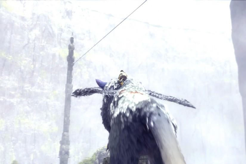 After a brief cutscene, stay on Trico's back as he carries you across a  series of pillars. He'll come to a stop in front of yet another stained  glass eye.