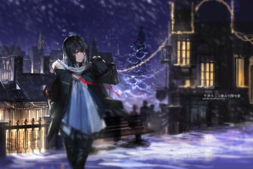 snow, Christmas, Night, Winter, Swd3e2, Original Characters, Anime Girls  Wallpapers HD / Desktop and Mobile Backgrounds