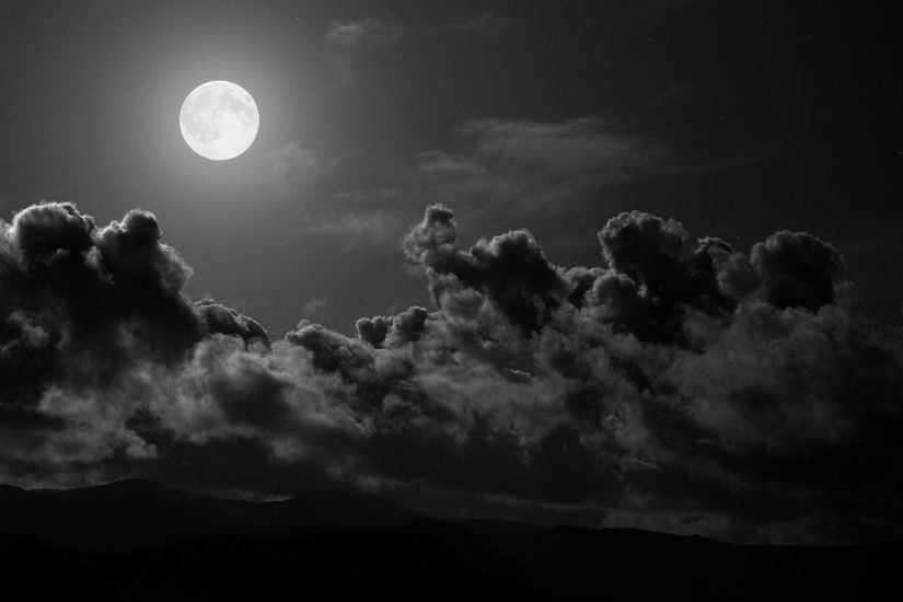 Preview wallpaper moon, clouds, sky, black-and-white 1920x1080