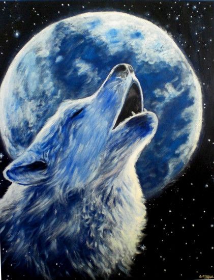 Wolf howling at the moon painting - photo#27