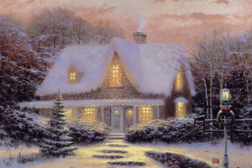 thomas kinkade christmas cottage christmas eve christmas kincaid house  winter night christmas tree toys sunset