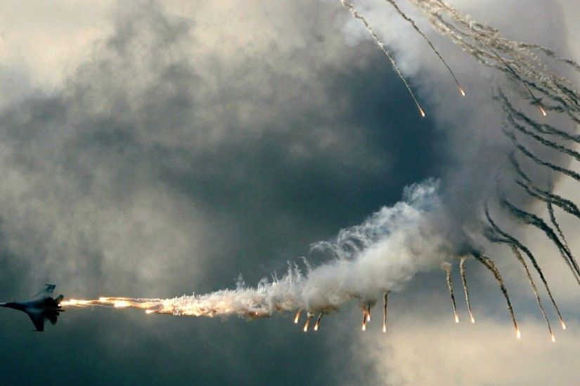 smoke, Sky, Clouds, Fire, Sukhoi Su 27