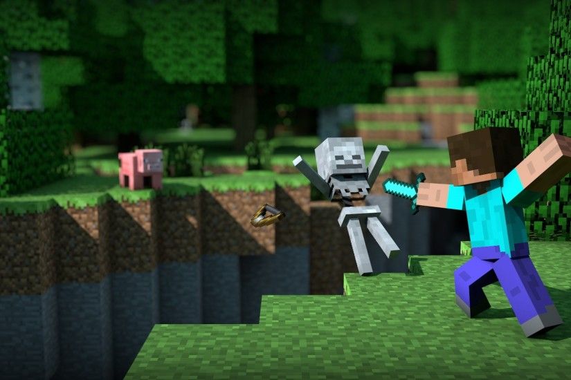 Minecraft Wallpaper Steve Kill Skeleton