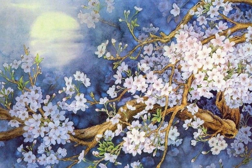 1920x1080 Cherry Blossoms & Full Moon