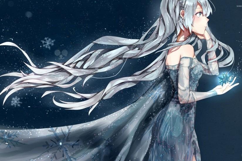 Anime ice queen holding a magical snowflake wallpaper 1920x1200 jpg