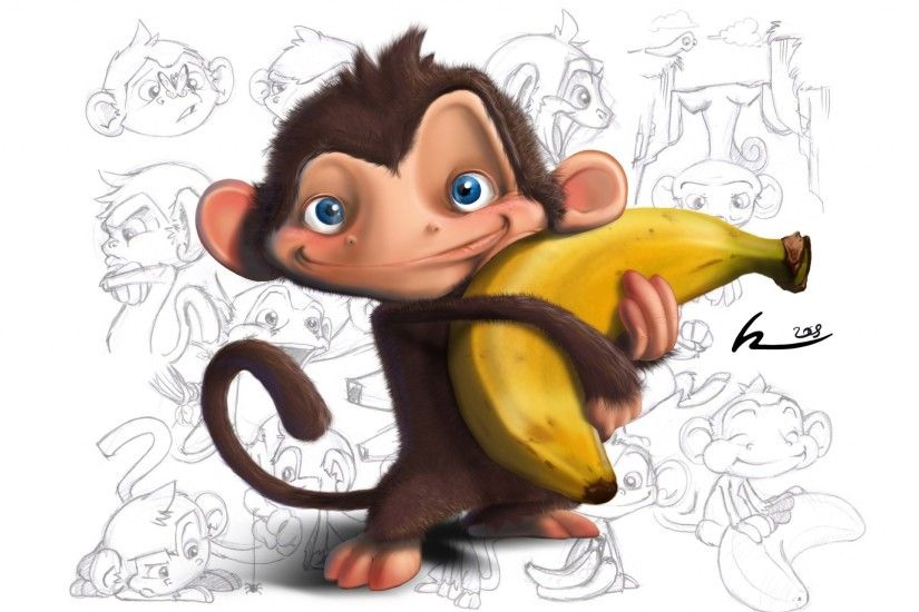 children's wallpaper monkey banana pictures white background