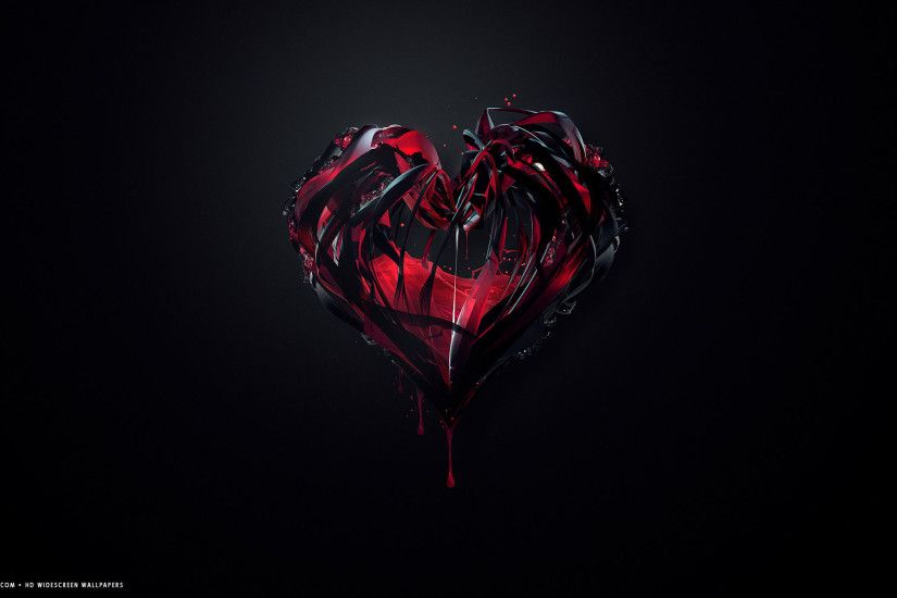 broken red black heart lines glass drops melting hd widescreen wallpaper