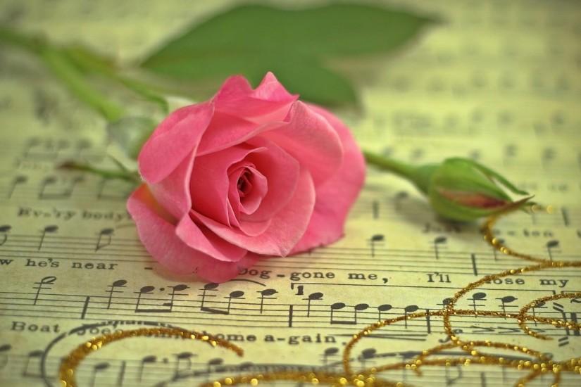 3840x2160 Wallpaper rose, flower, music, thread, gold