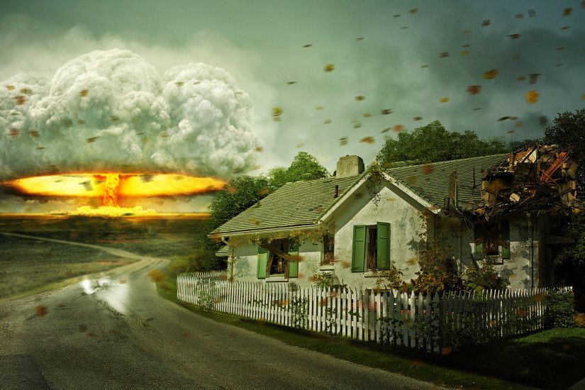 Sci Fi - Apocalyptic Sci Fi Mushroom Cloud Nuclear Explosion Bomb House  Wallpaper