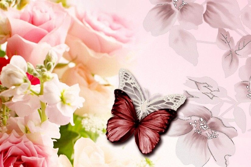 Butteflies and Roses HD Wallpaper